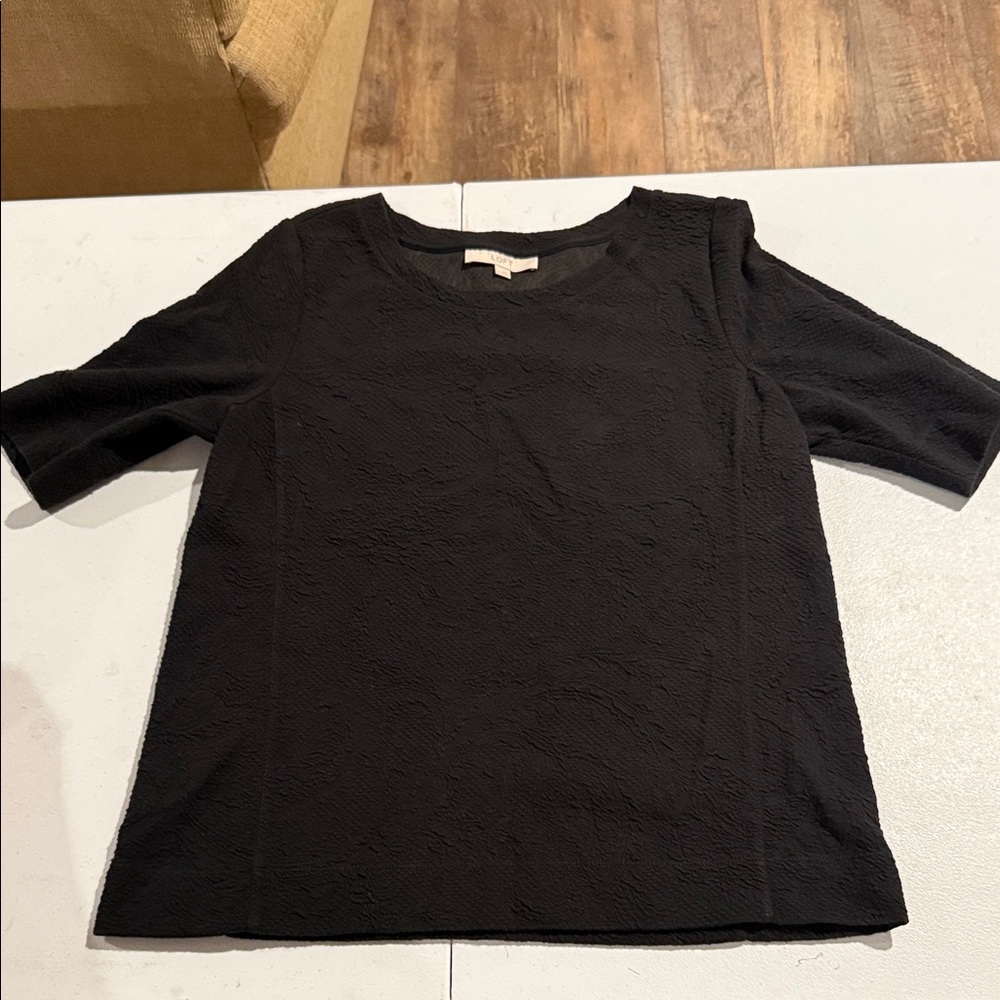 LOFT Black Textured Short Sleeve Top